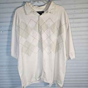 Trust Linen Blend Short Sleeve Button Down Cream Argyle Men's Shirt Size M